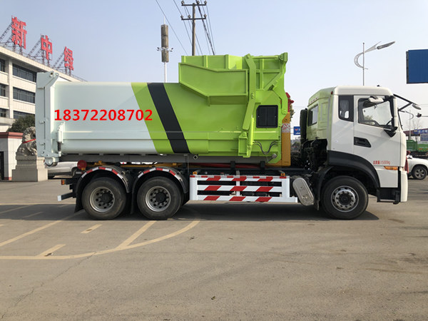 福州定購一批東風(fēng)天龍后八輪25噸鉤臂式垃圾車